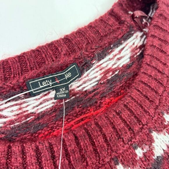 Lety & Me Pullover Sweater Womens 3X Red Fair Isle Pattern Mock Neck NWT - Picture 5 of 11